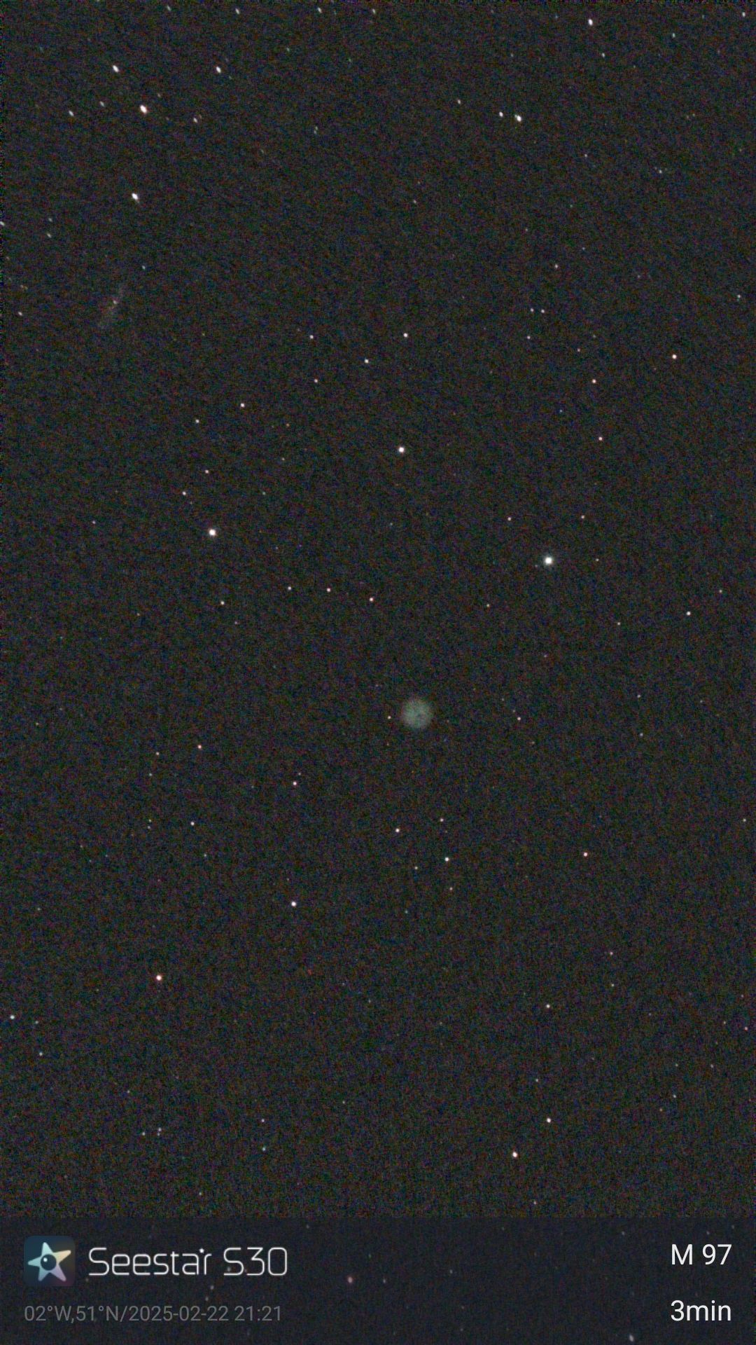 Astro shot of the Owl Nebula taken with the ZWO Seestar S30 smart telescope.