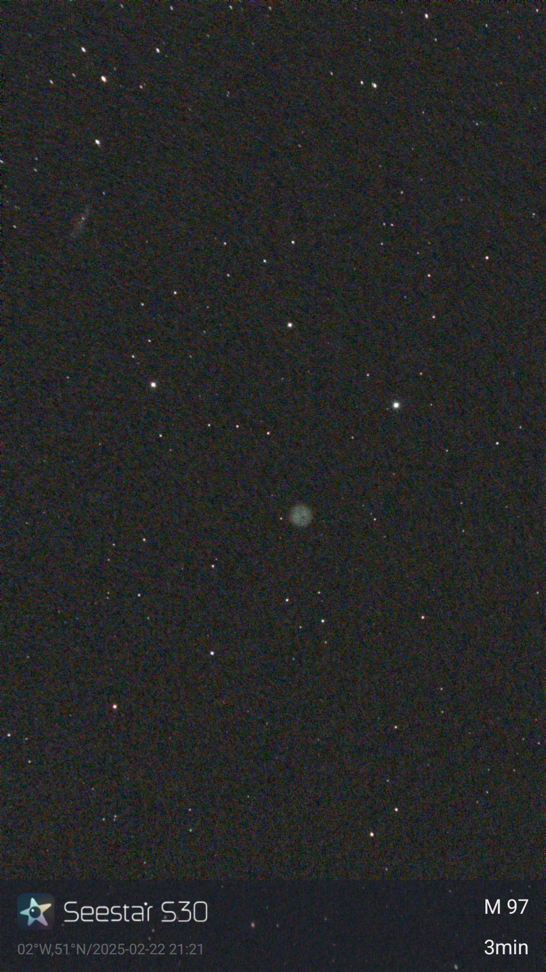 Astro shot of the Owl Nebula taken with the ZWO Seestar S30 smart telescope.