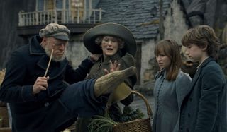 Lemony Snicket's A Series of Unfortunate Events Jim Carrey shows off his peg leg to Meryl Streep