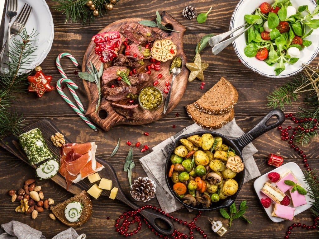 Dinner Table With Christmas Dinner And Decor