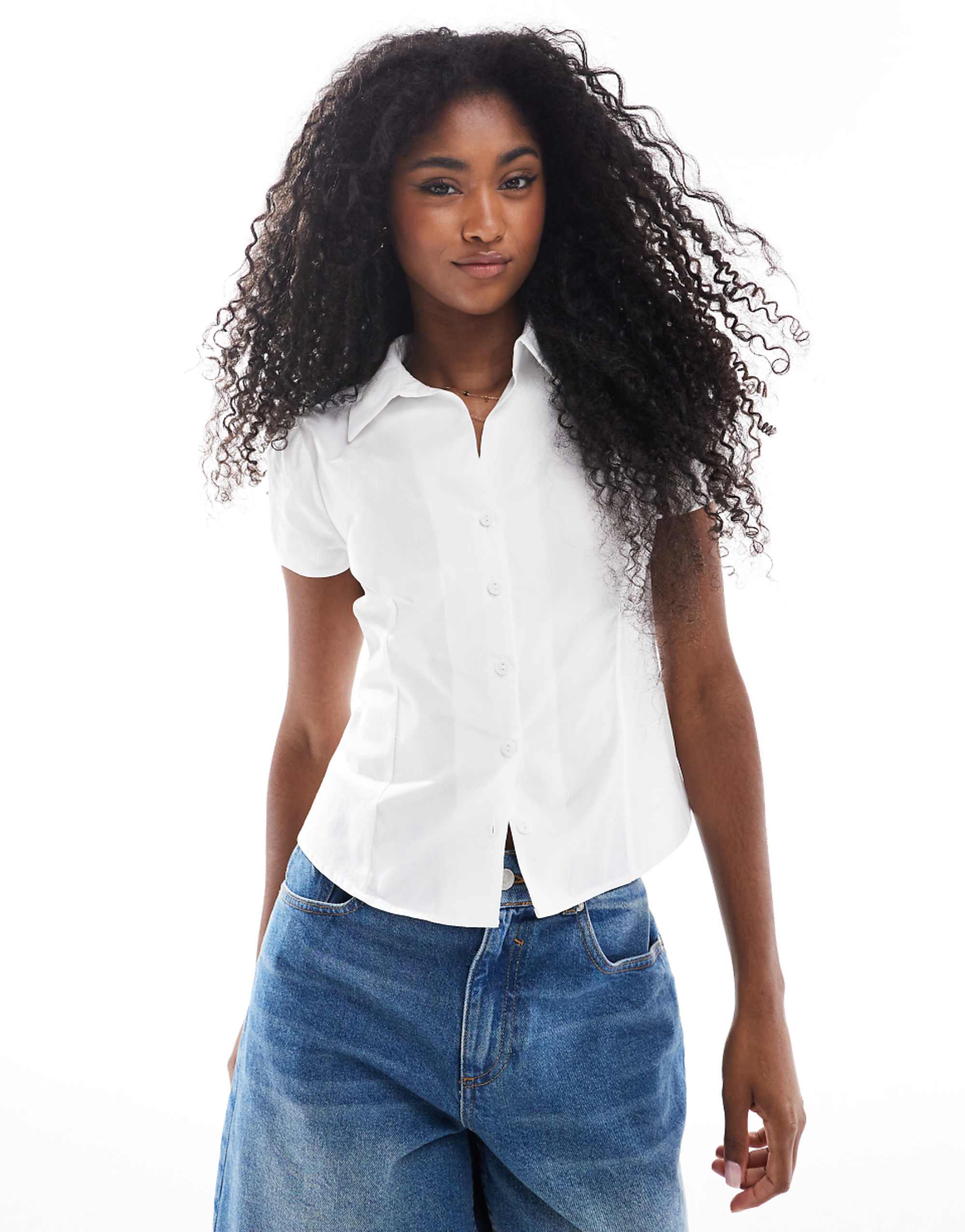 Miss Selfridge Short Sleeve Fitted Shirt in White
