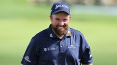 Shane Lowry of Ireland reacts after putting in to tie the Major Championship round record of 62 on the 18th green during the third round of the 2024 PGA Championship at Valhalla Golf Club