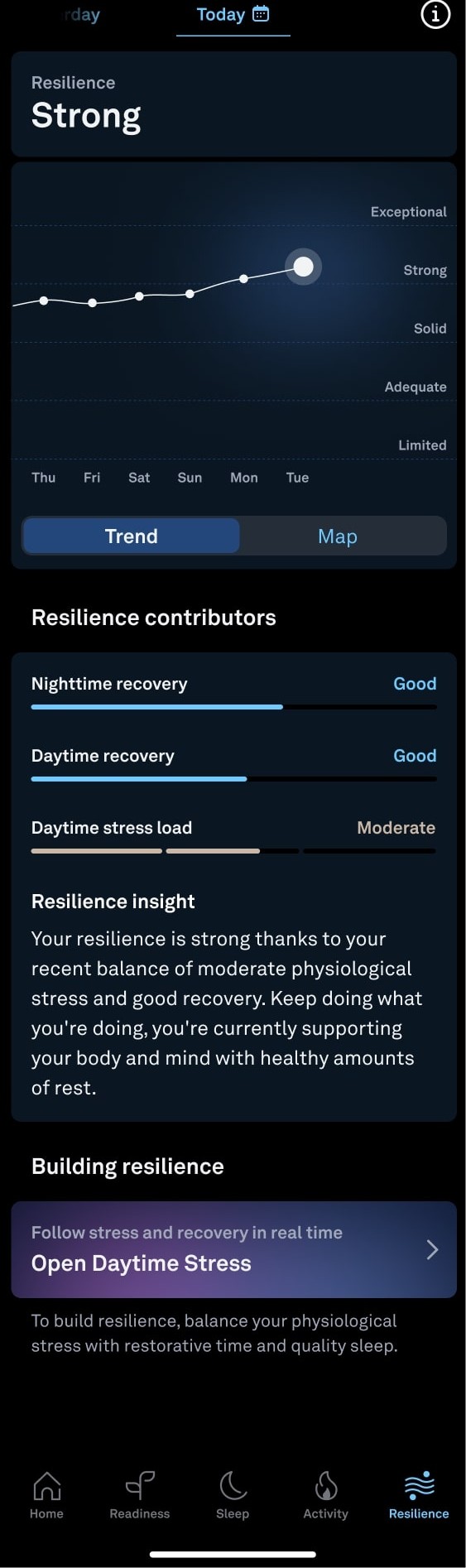 Oura Resilience page in beta in the Oura app
