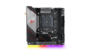ASRock X570 Phantom Gaming-ITX/TB3 motherboard on a blank background
