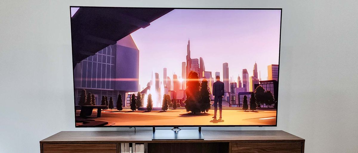 Samsung OLED S90C on desk in living room