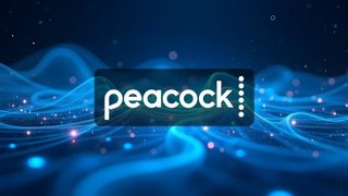 Peacock logo on a blue electricity background