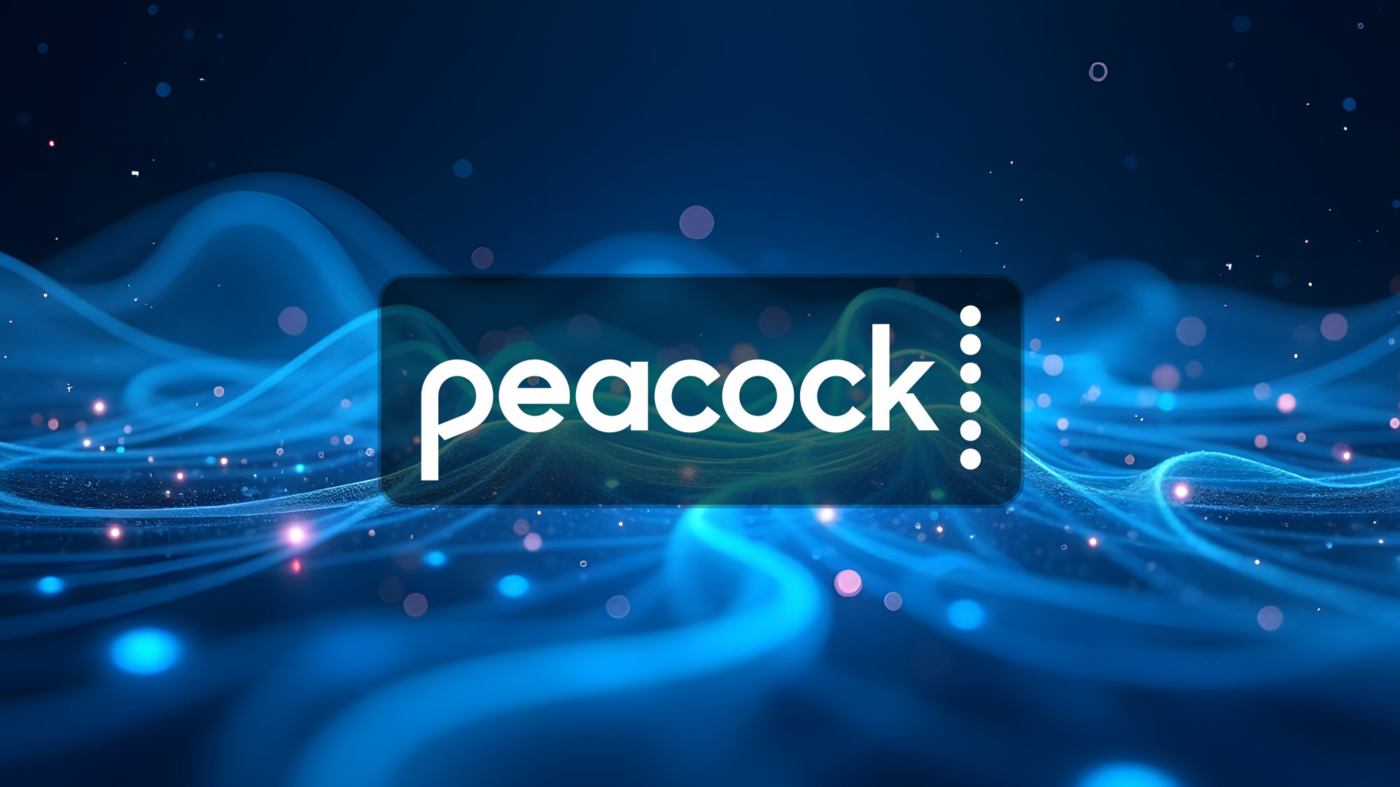 Peacock logo on a blue electricity background