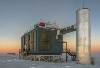The IceCube Lab with the South Pole station in the background. Taken in March 2017.