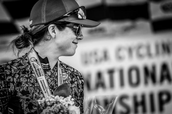 Evelyn Stevens (Specialized-Lululemon) happy on the podium