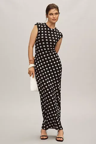 Afrm Short-Sleeve Slim Mesh Maxi Dress