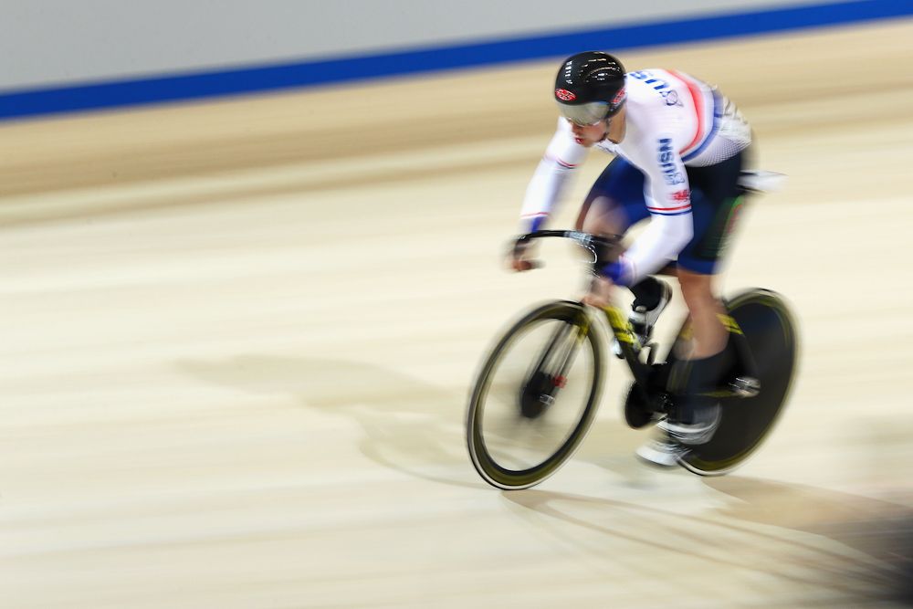 Lewis Oliva of Wales competes in the Men's Sprint 1/16 Finals
