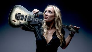 Nita Strauss, taken on February 13, 2018. Strauss is best known as a guitarist with hard rock musician Alice Cooper. This photo was used in a story about her best gig and her worst gig.