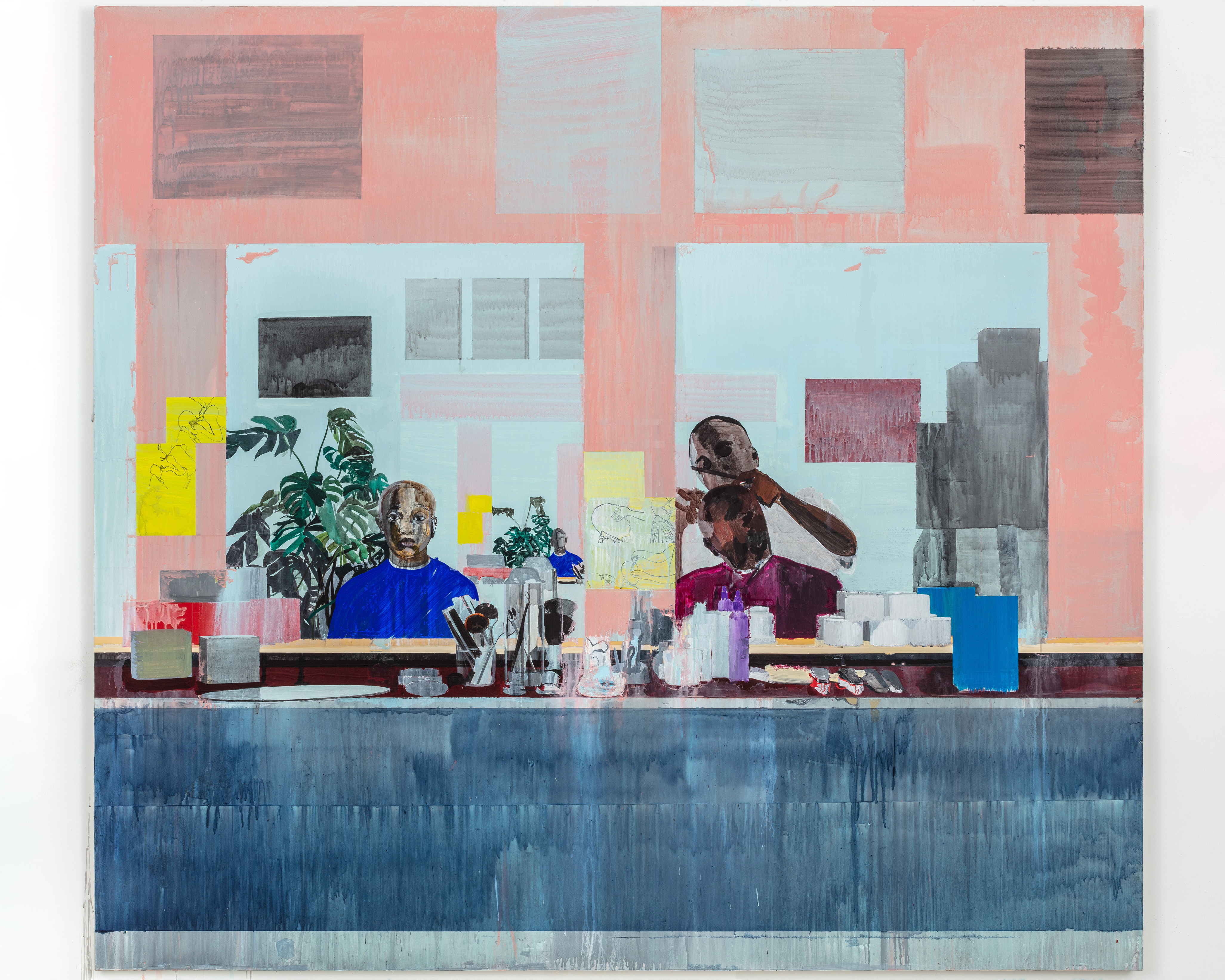 colourful oil painting, Hurvin Anderson, Shear Cut, 2023