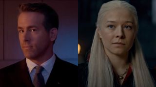 Ryan Reynolds in Spirited and Emma D'Arcy in House of the Dragon (side by side)
