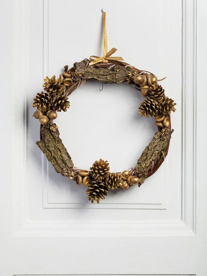 Handmade Wreath Made of Pinecones and Acorns