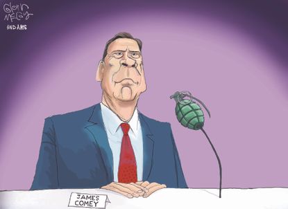 Political cartoon U.S. Comey hearing