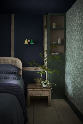 a blue and green bedroom
