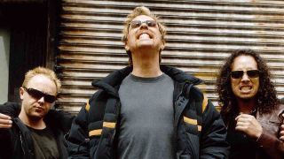 Metallica posing for a photograph in 2003