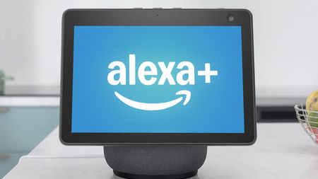 An Echo Show 10 with the Alexa Plus logo displayed on screen