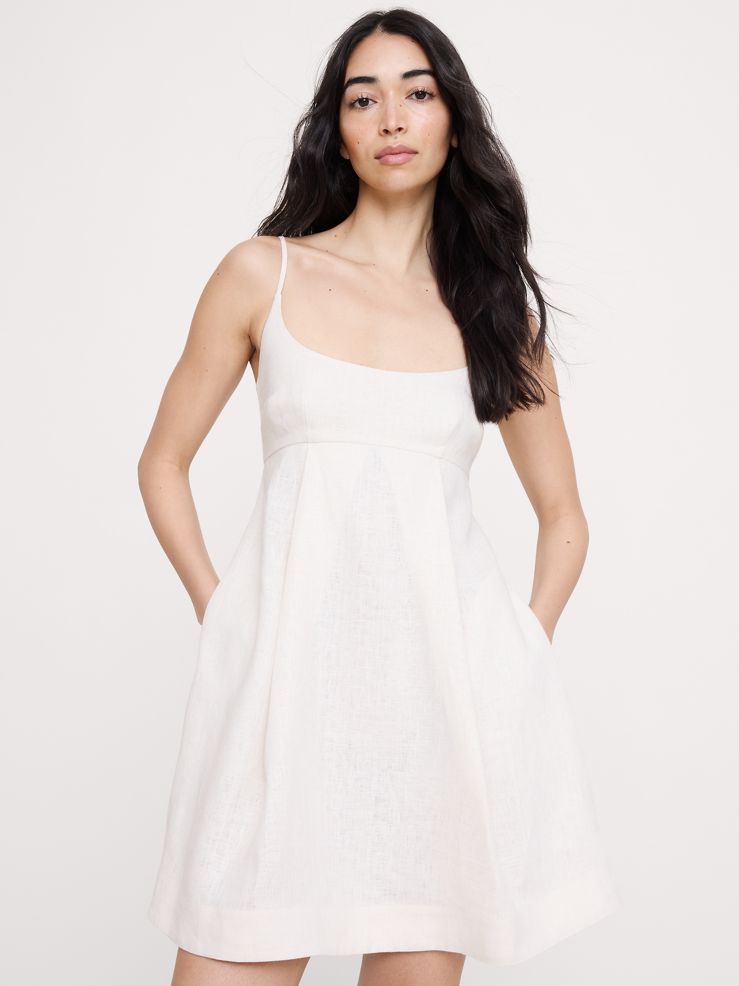 Linen Strappy Empire-Waist Mini Dress