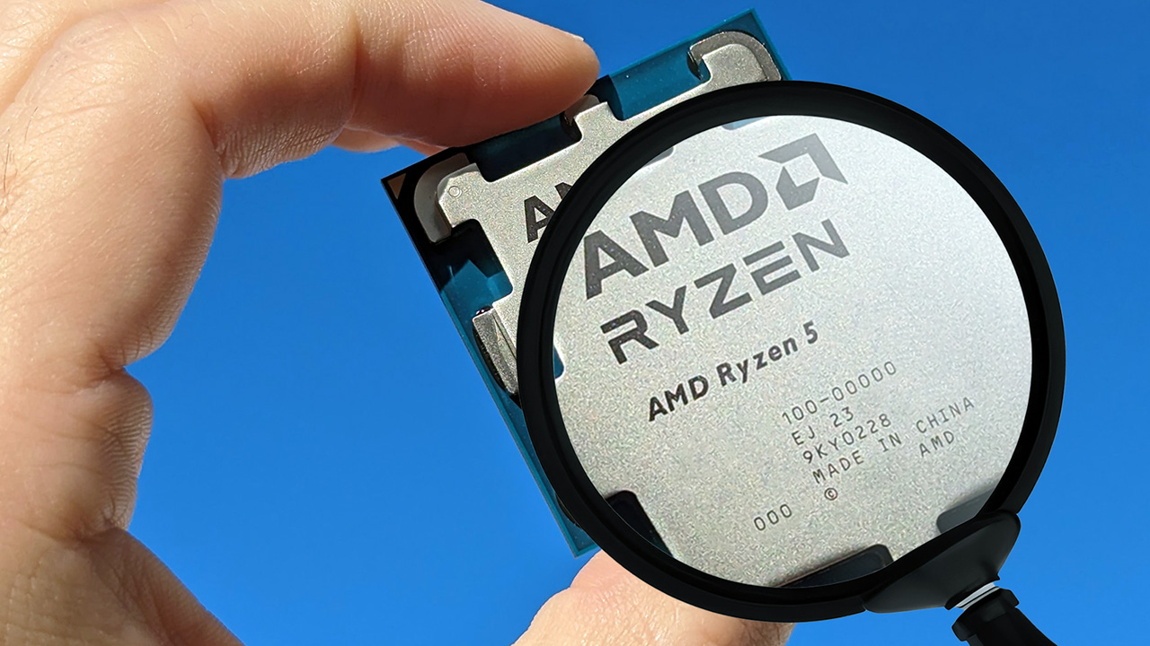 AMD Ryzen 5 desktop chip with magnifying glass generated by AI
