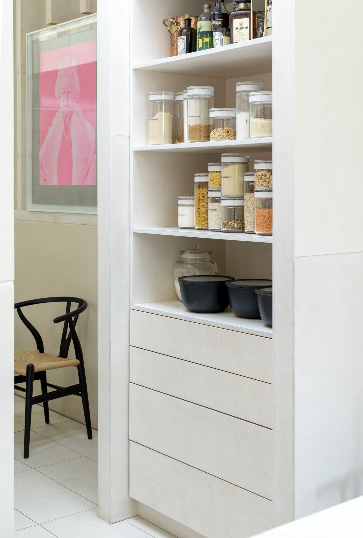 A pantry in a modern kitchen extension