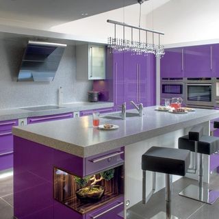 purple gloss kitchen units