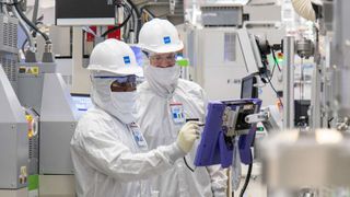 Intel engineers work in Fab 34, an Intel manufacturing facility in Ireland