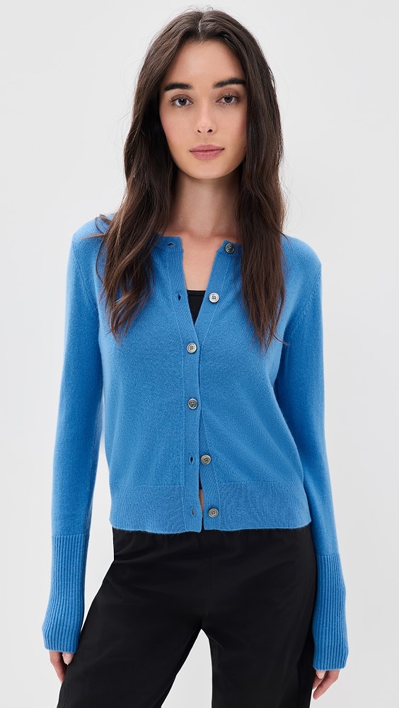 Solid Lean Lines Cashmere Cardigan - Cerulean