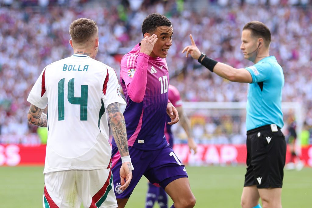 Jamal Musiala of Germany celebrates scoring the opening goal during the UEFA EURO 2024 group stage match between Germany and Hungary at Stuttgart Arena on June 19, 2024 in Stuttgart, Germany