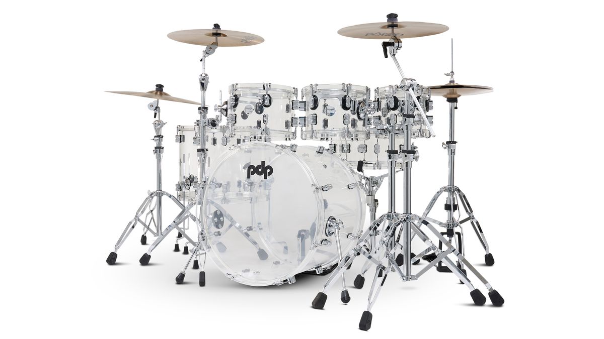 PDP Concept Clear Acrylic Kit and Snare with acrylic hoops