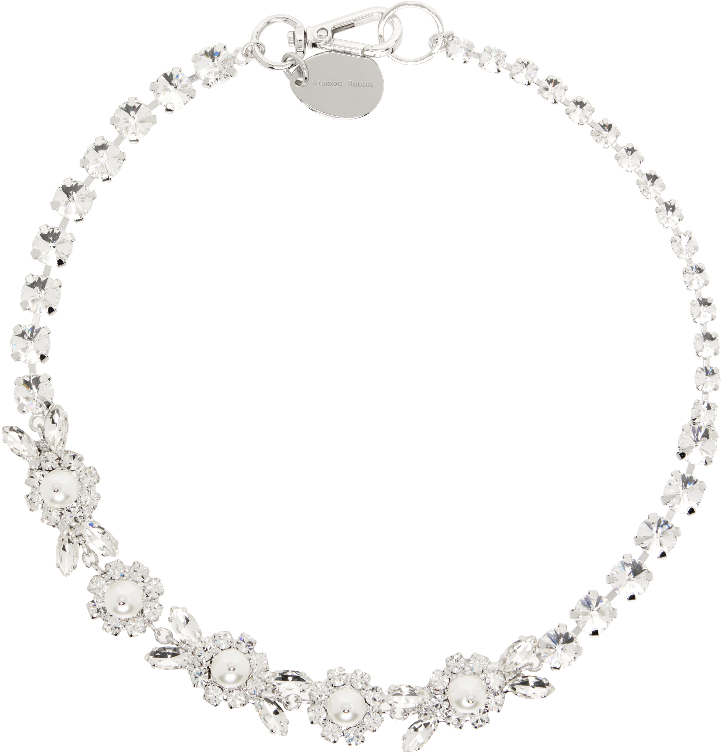 Silver Pearl & Crystal Daisy Floret Necklace