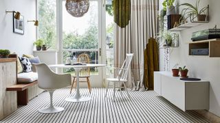 striped carpet in home office