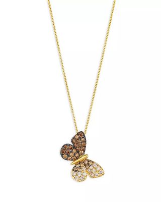 Bloomingdale's Brown and Champagne Diamond Butterfly Pendant Necklace in 14K Yellow Gold