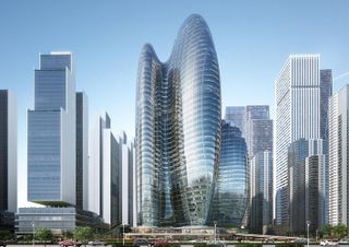 Render of OPPO HQ building amid highrises