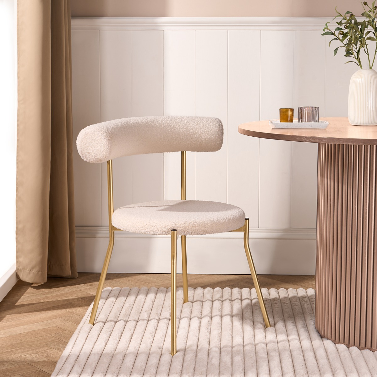 Ohs Boucle Dining Chair - Cream/gold