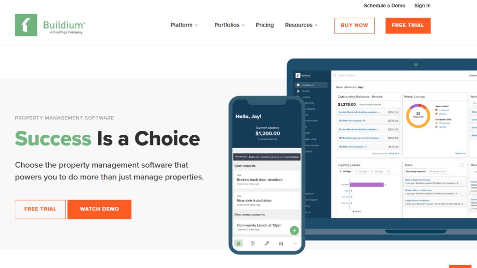 Website screenshot of Buildium (February, 2026)