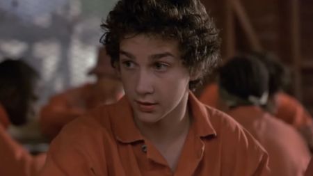 Shia LaBeouf in prison jumpsuit in scene from Holes
