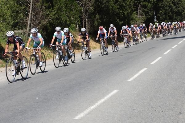 The pace was high in the first hour - the bunch was strung out in single line.