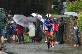 Lizzie Deignan rides in the rain on stage four of the 2024 Tour of Britain Women