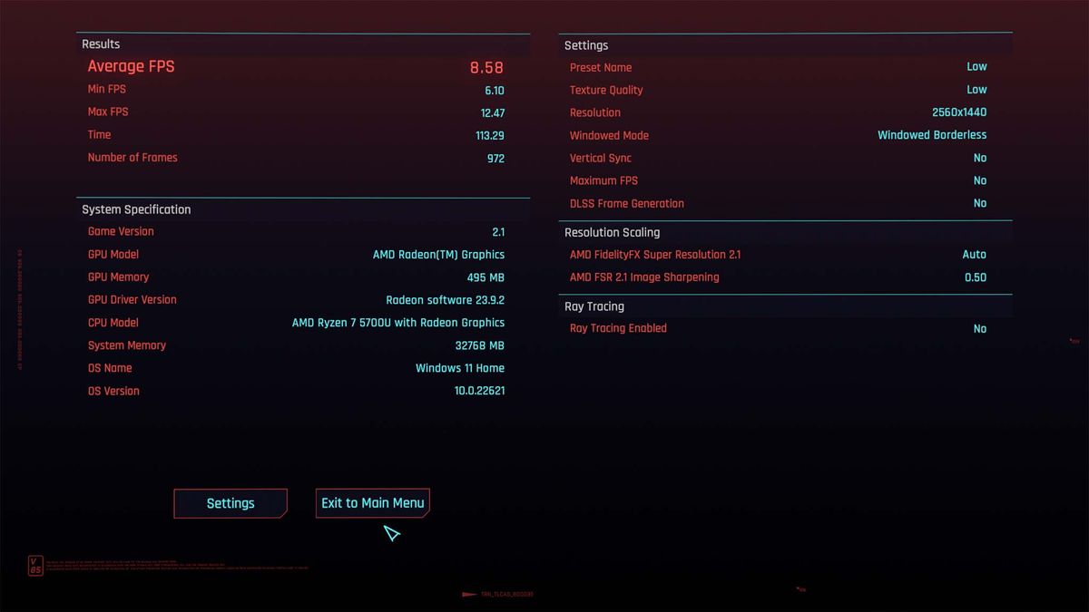 AYANEO Retro Mini PC AM01 Cyberpunk 2077 benchmark