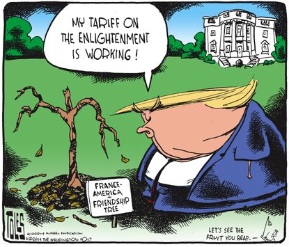 Political Cartoon U.S. Trump White House Friendship Tree France Enlightenment