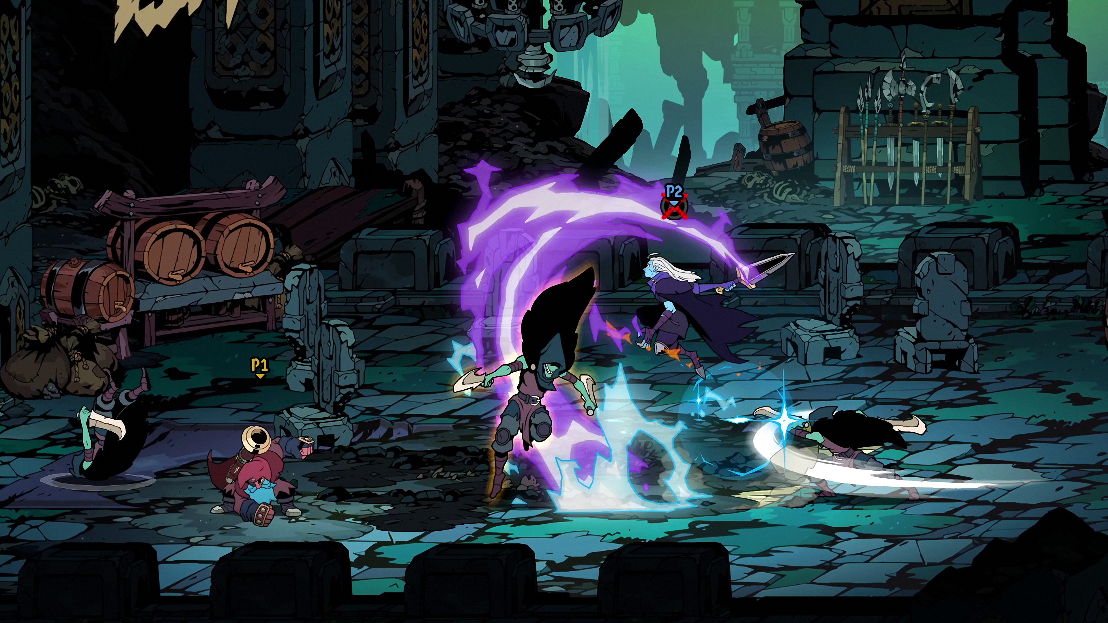 absolum screenshot showing characters fighting in a beat 'em up style