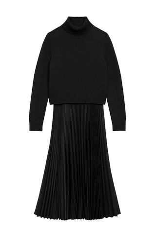 Turtleneck Wool-Blend Pleated Sweaterdress