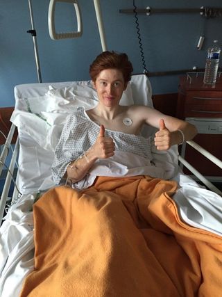 Thumbs up from Matteo Jorgenson after his surgery