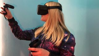 An image of becca wearing the Oculus Quest