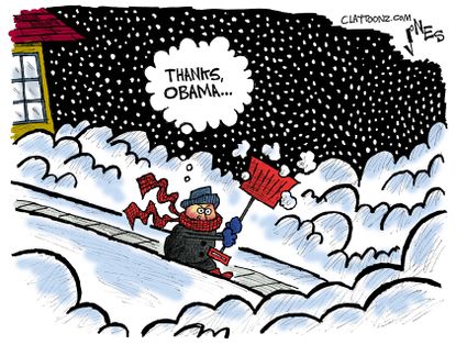 Obama cartoon blizzard weather