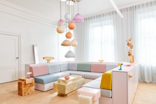 a modern pastel color sofa scheme