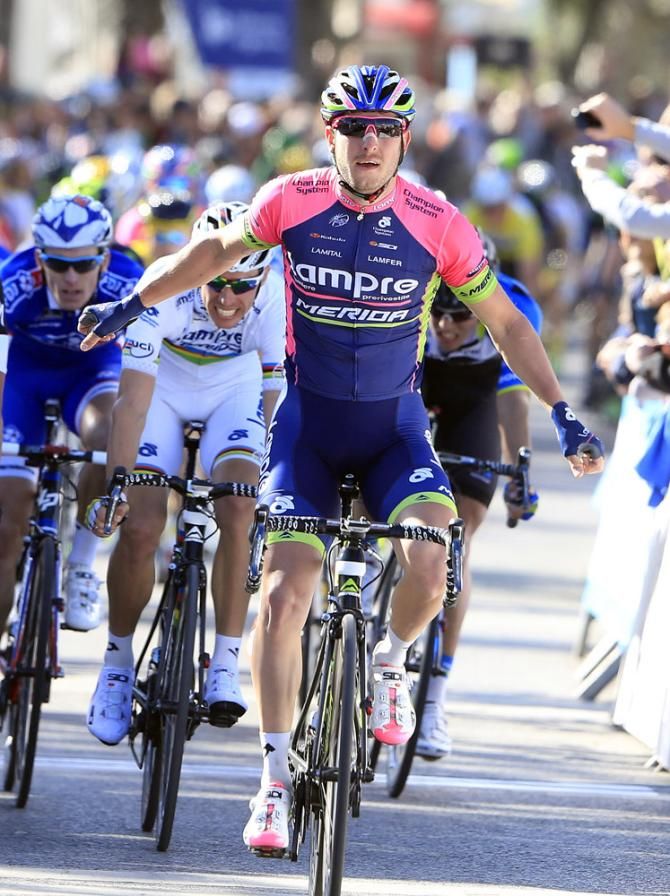 Sacha Modolo (Lampre-Merida) wins stage 1 at Volta ao Algarve, the Italian's fourth victory of the 2014 season