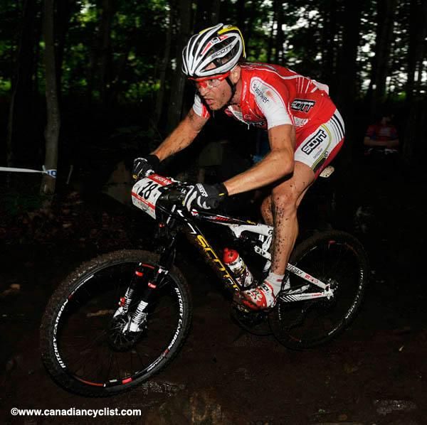 Florian Vogel gets muddy on the single track.